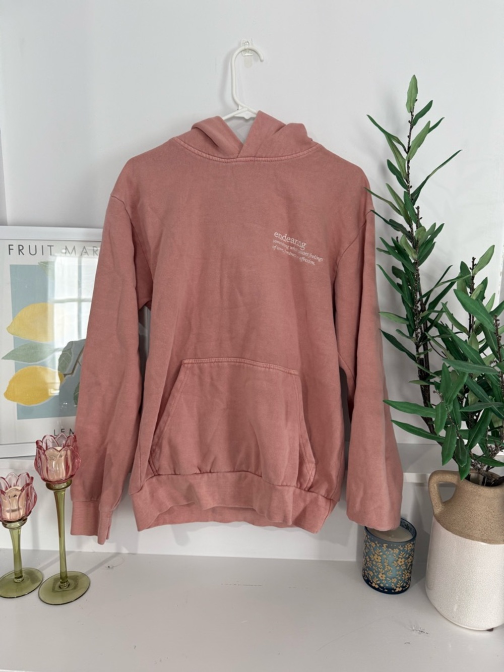 Dusty Rose Pullover Hoodie with Front Pocket